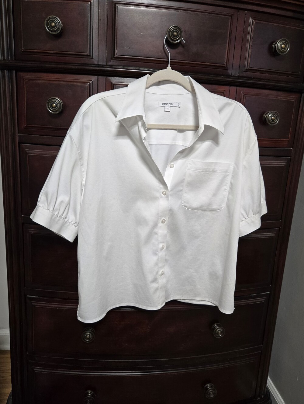 Chico's White Collared Short Sleeve Shirt